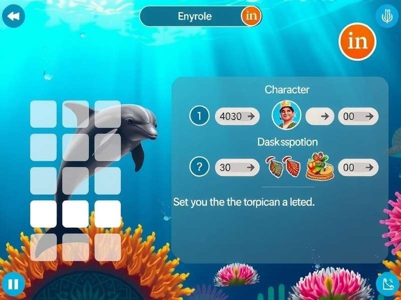 Oceanic Dolphin Odyssey gameplay screenshot showing dolphin swimming through coral reef